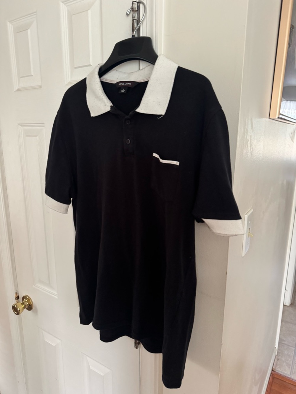 Adam Levine Collection Black Polo Shirt White Trim Chest Pocket Mens Large - Picture 4 of 13